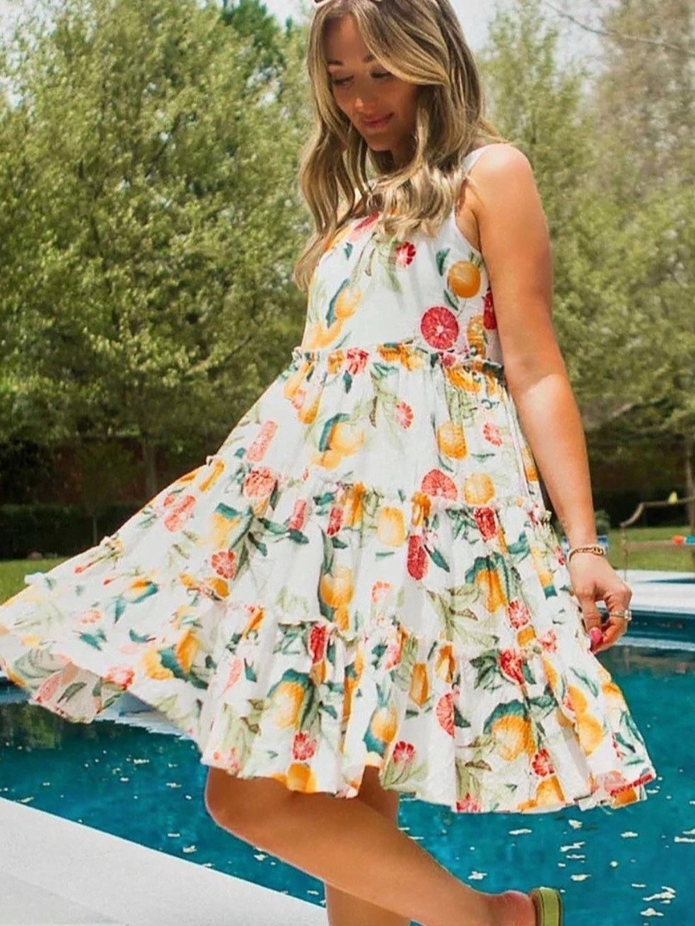 Ivy City Co Citrus Orange Floral Tiered Midi Dress XL NWOT